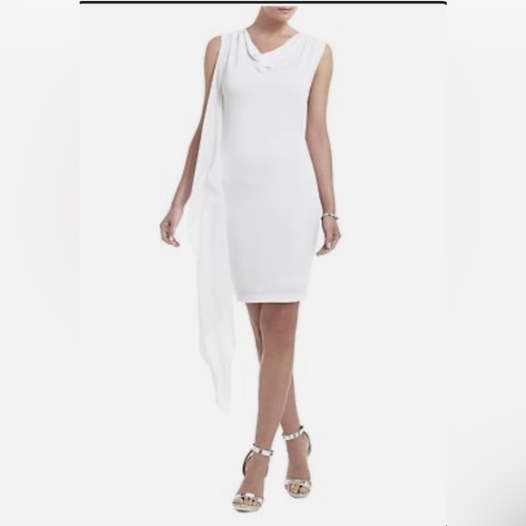 BCBG MAXAZRIA Elegant White Draped Dress Cowl Neck Sleeveless Size S - Picture 7 of 9